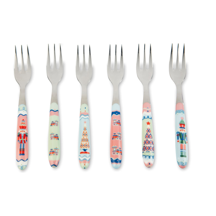 Set 6 fourchettes à dessert Excelsa – Xmas Sweet Pastels, Acier inox Multicolore