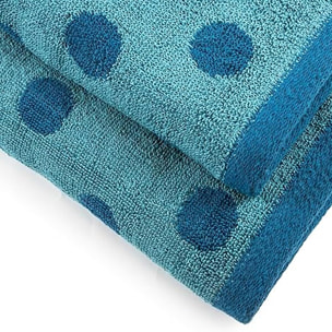 INTRECCI HOME Set Bagno Asciugamani Viso+Ospite, in Puro Cotone 450, Morbidezza Extra, Lavorazione Jacquard, Design a Pois, Elegante e Confortevole