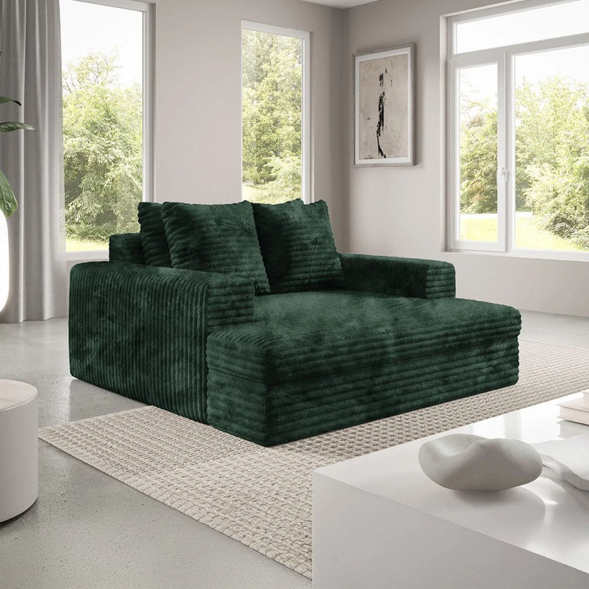 CAMELIA - Canapé 2 places en velours côtelé épais vert