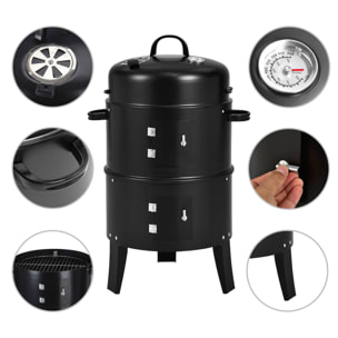 WELL HOME - Ahumador BBQ de Ø40x78cm con 2 parrillas y termómetro