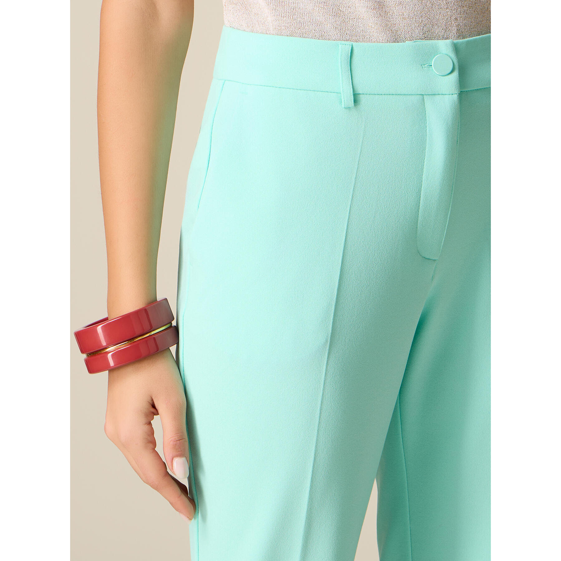 Oltre - Pantaloni cropped in tessuto crêpe - Verde acqua