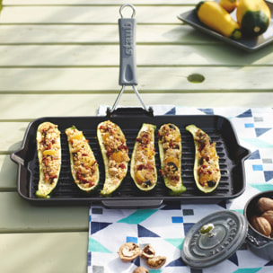 Gril en Fonte Staub, Rectangulaire, 34x21 cm, manche silicone, Noir Mat