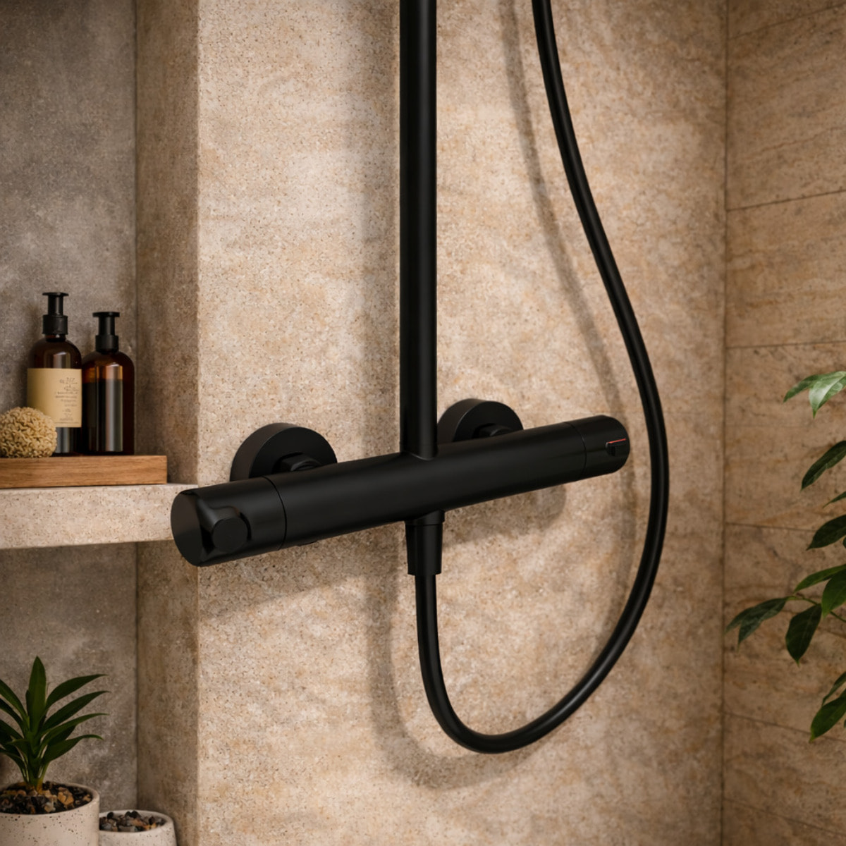 Columna de Ducha | Termostatica | Negra | con Grifo | Monomando | Altura Ajustable | Alday