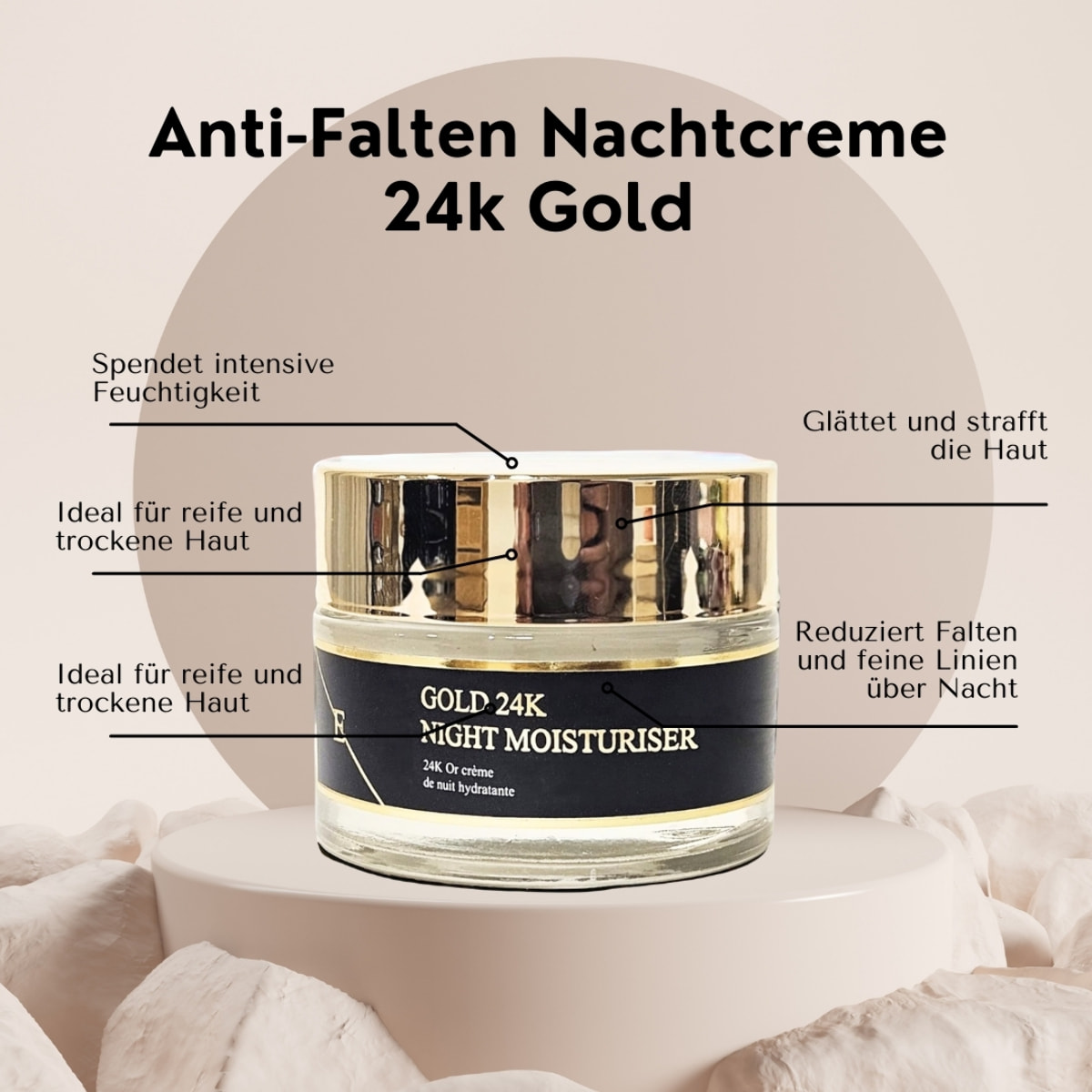 Hidratante de noche antiarrugas oro de 24 quilates