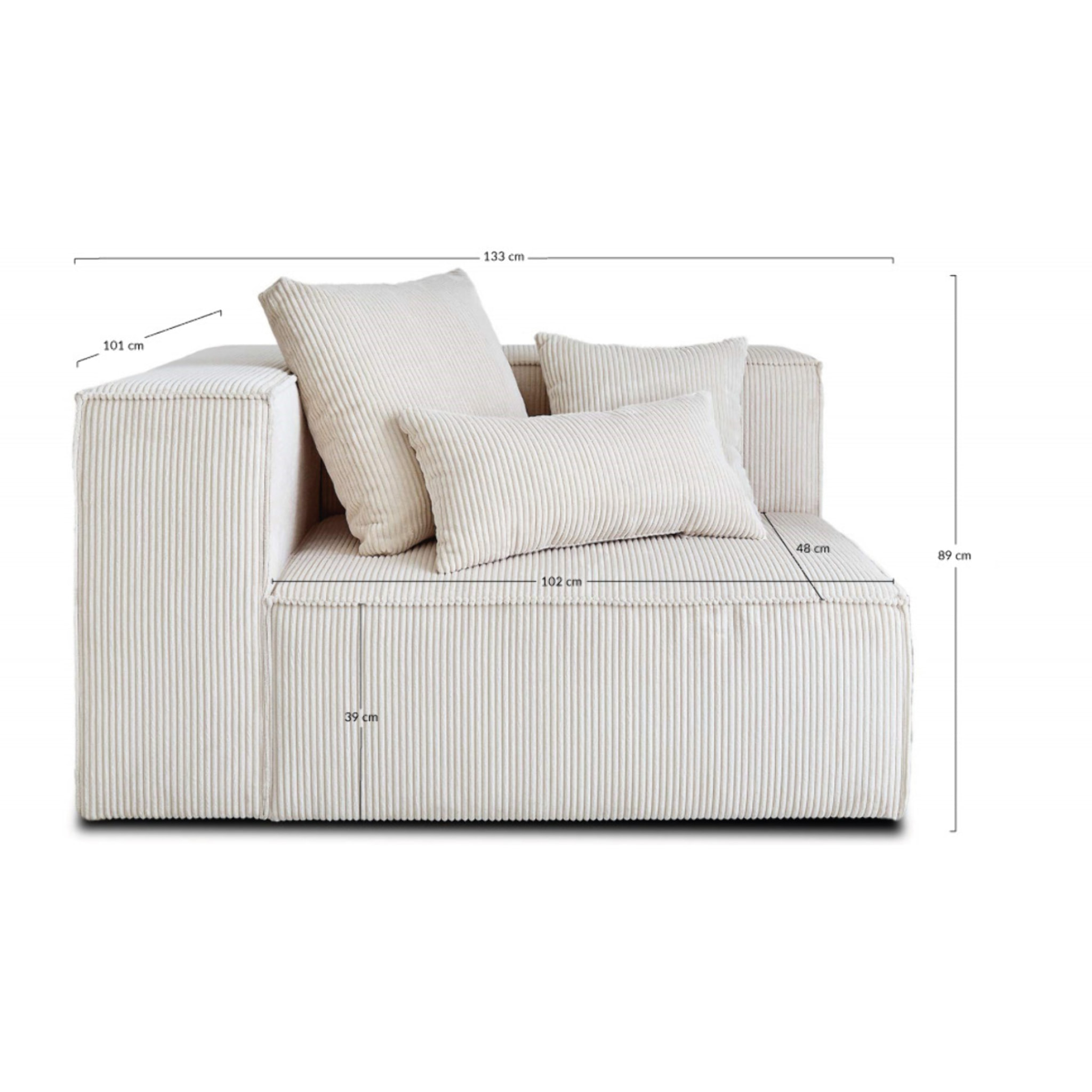 Colombine - module d'assise gauche - en velours côtelé - Beige