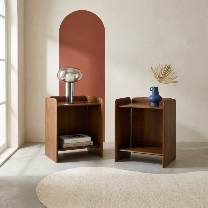 Table de chevet exotique bois d'acacia 2 niveaux (lot de 2) TARA