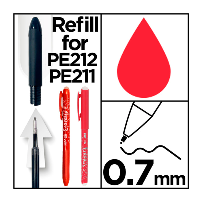 24 PACKS RECAMBIO PARA BOLÍGRAFO BORRABLE ROJO 3 Uds.