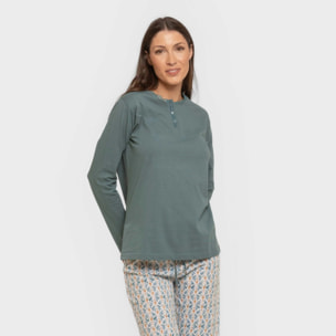 Pijama largo algodón Eloina Agua Marina