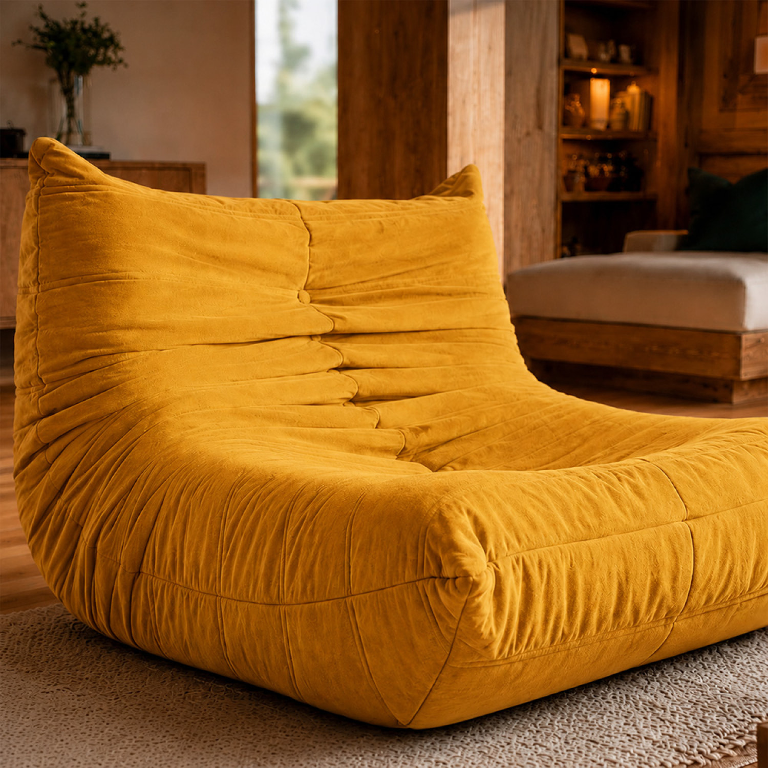 Fauteuil compressé en velours moutarde ALBA