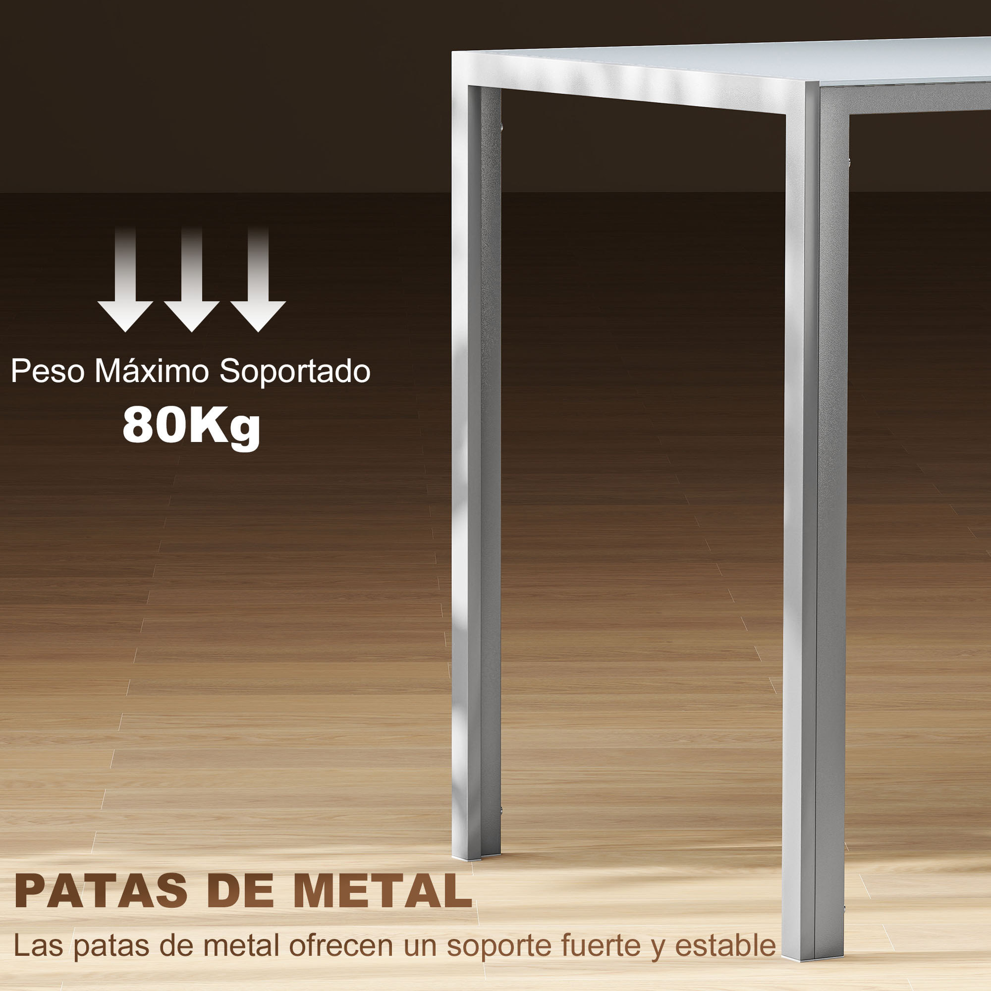 Mesa de Comedor de Cristal, Mesa Rectangular para 4-6 Personas con Patas de Metal, para Cocina, Salón, 120x60x75 cm, Gris