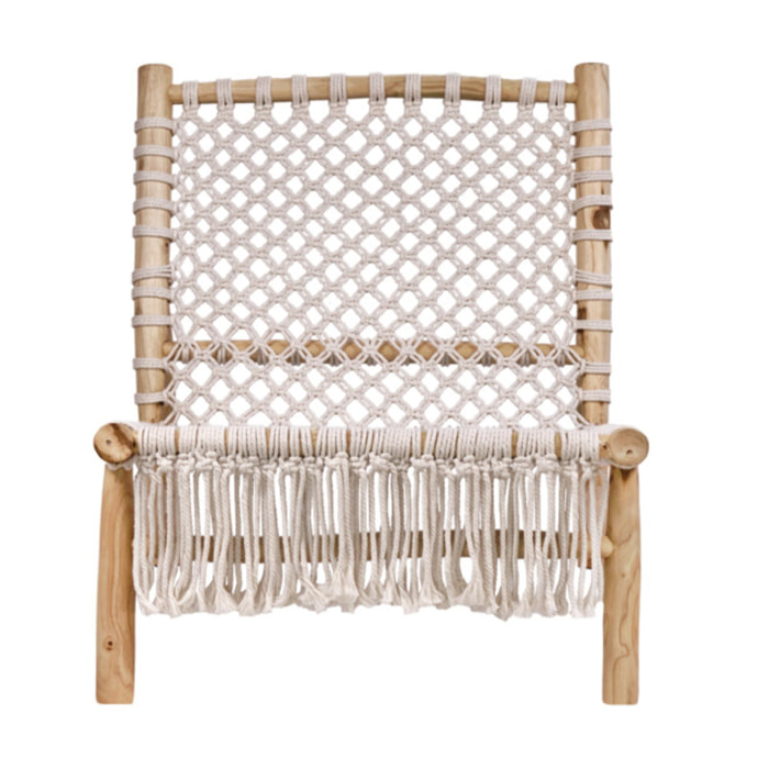 Chaise relax lounge en bois de teck et cannage cordes tressées - PIOU