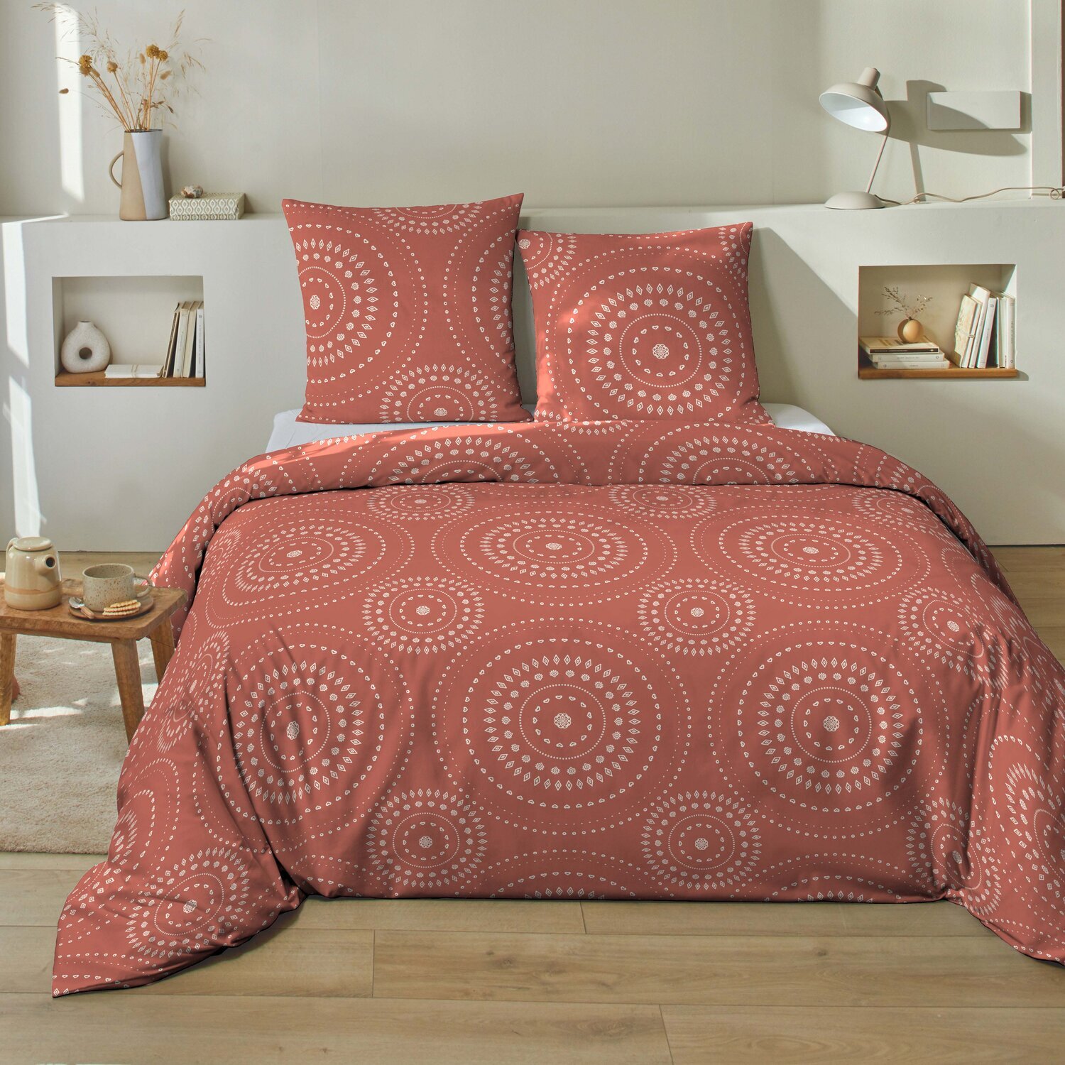 Parure housse de couette coton orange