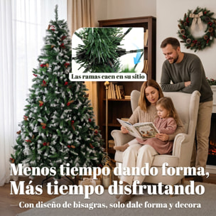 HOMCOM Árbol de Navidad 180 cm, Árbol de Navidad Artificial Nevado con 840 Ramas, Bayas Rojas, Piñas, Base de Acero Plegable, Montaje Rápido, Decoración Navideña para Salón, Interior, Verde