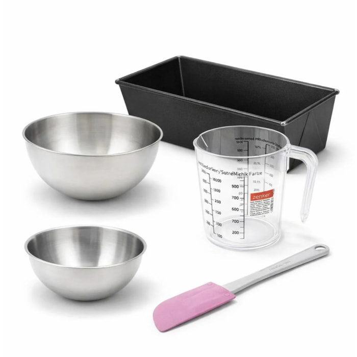 Set de 5 ustensiles de pâtisserie moule à gâteaux 2 bols spatule pâtisserie et verre doseur Collection Zenker pure
