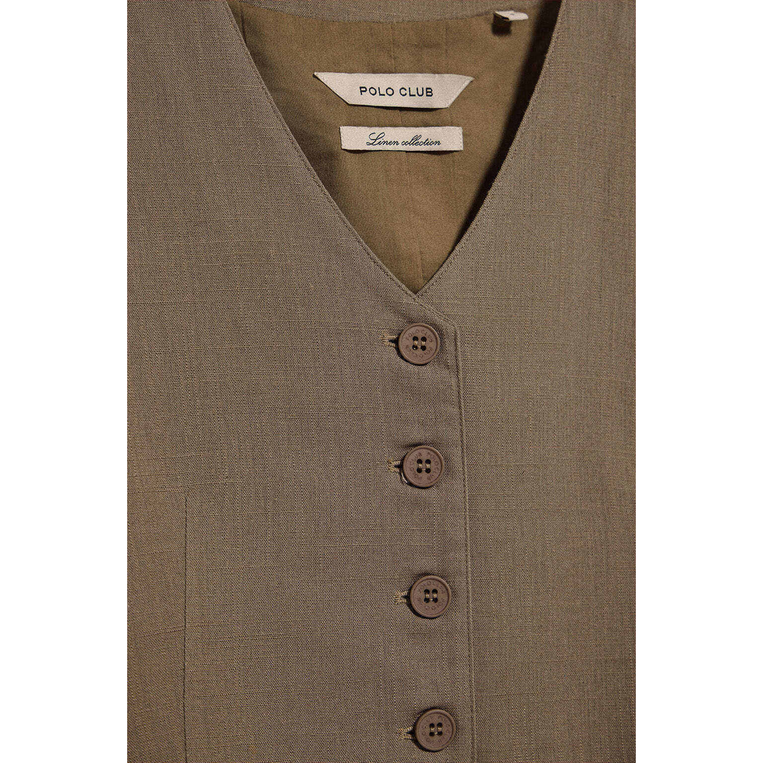 Chaleco Deia color taupe de algodón y lino con detalles Polo Club