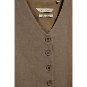 Chaleco Deia color taupe de algodón y lino con detalles Polo Club