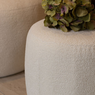 Pouf en tissu bouclette beige et structure en bois   MALO