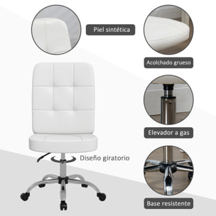 Silla de Oficina sin Brazos Silla de Escritorio Giratorio de Piel Sintética con Altura Ajustable Estilo Moderno Carga 120 kg 45x59x90-100 cm Blanco