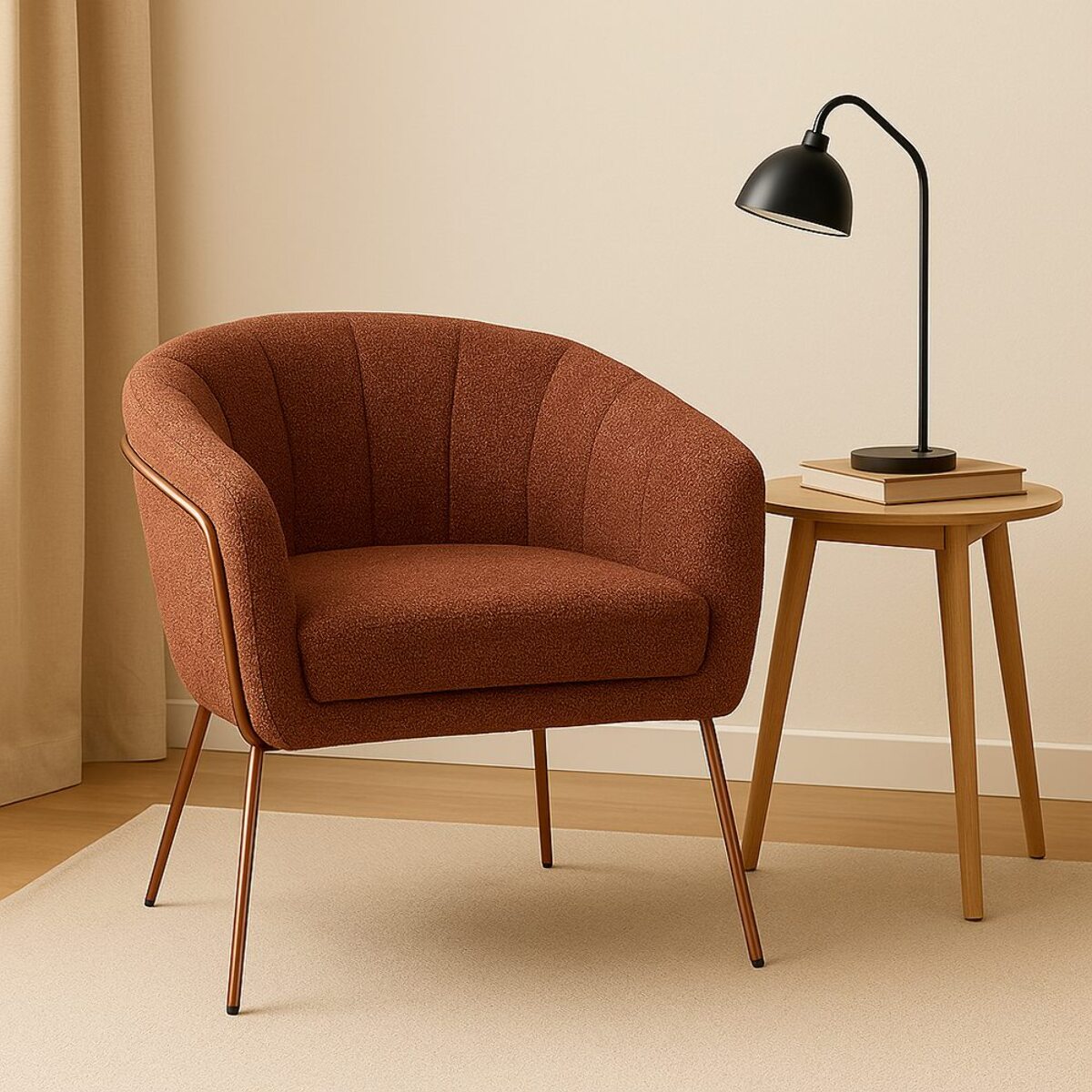 Poltrona in tessuto bouclé marrone con gambe metallo - Cloud