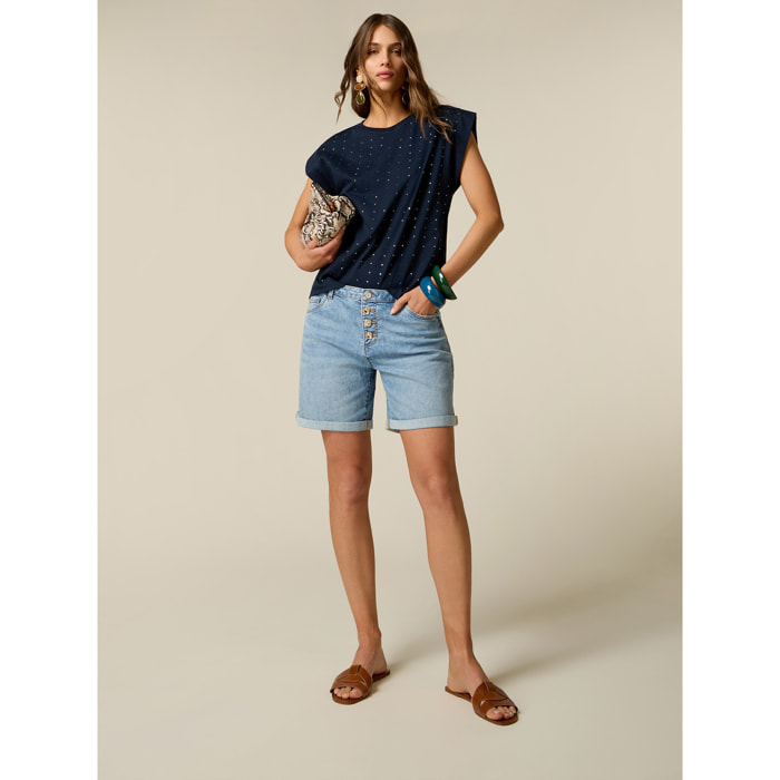 Oltre - Shorts de denim con botones joya - Light - blue