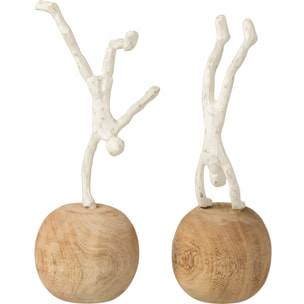 J-Line figurine Personnage Sur Les Mains Fin Sur Pied - polyrésine/bois de Manguier - naturel/blanc - 2 pcs