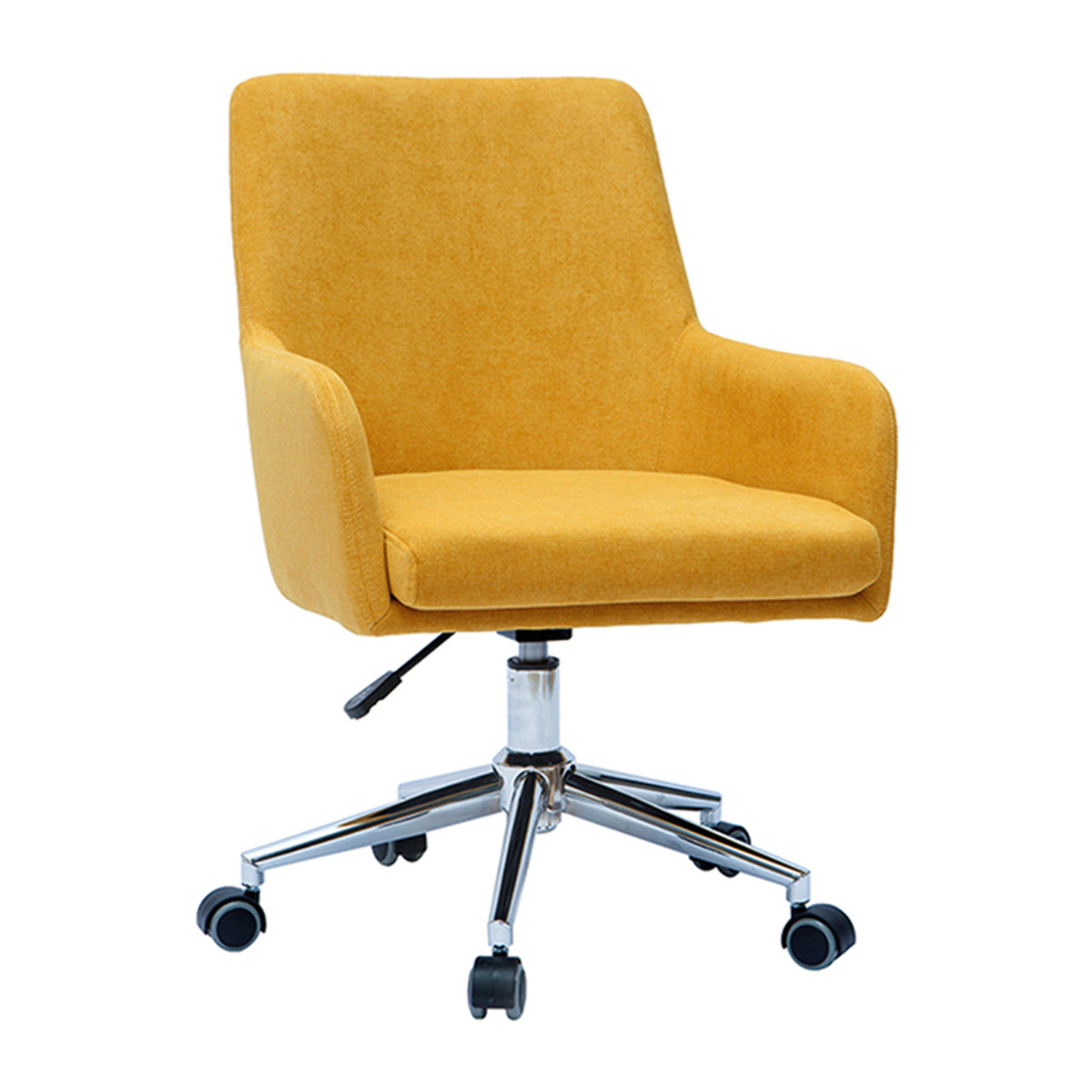 Chaise de bureau à roulettes en tissu effet velours jaune moutarde et acier chromé SHANA