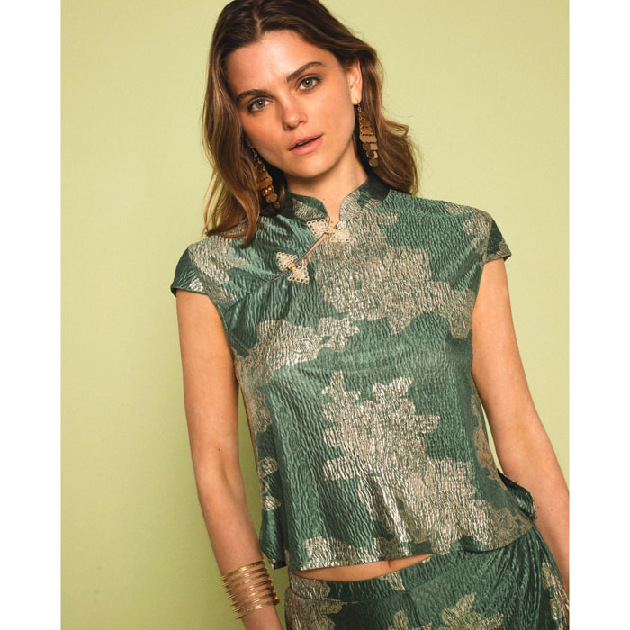 Top jacquard con alamares