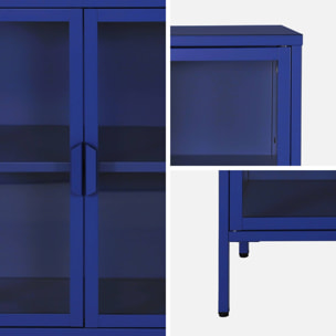 Buffet industriel métal et verre trempé 3 portes 100cm bleu - Arkansas