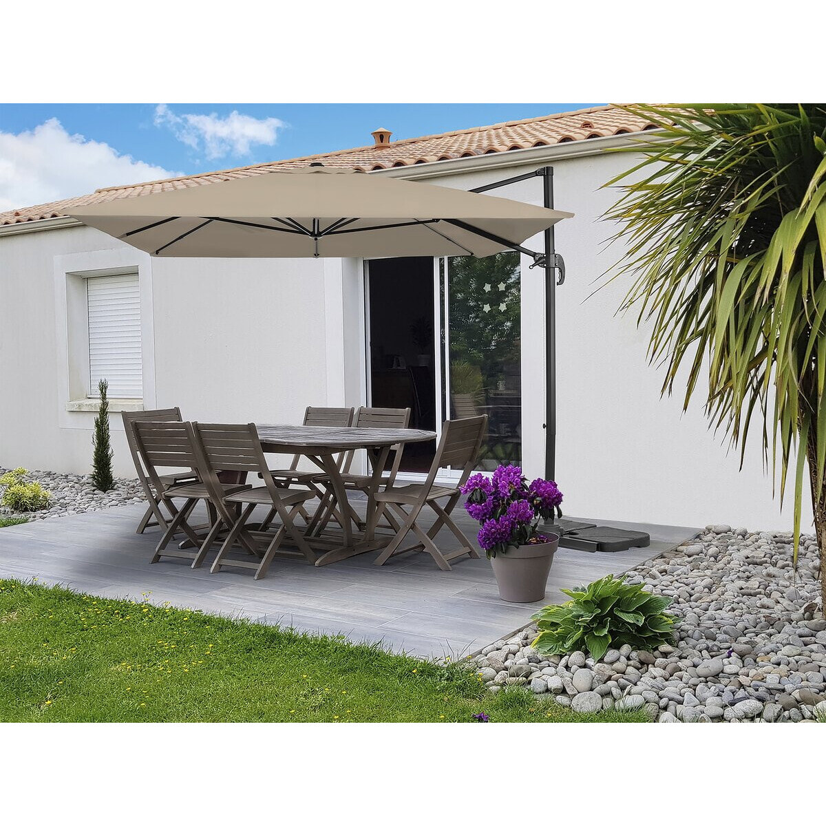 Parasol jardin déporté en aluminium "Sky 4" - 3 x 4 m - Taupe