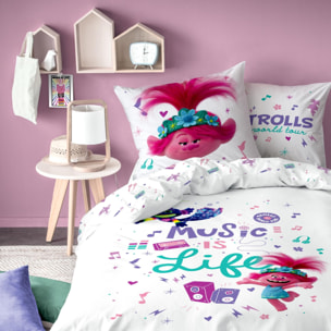 Parure de lit imprimée 100% coton, TROLLS MUSIC