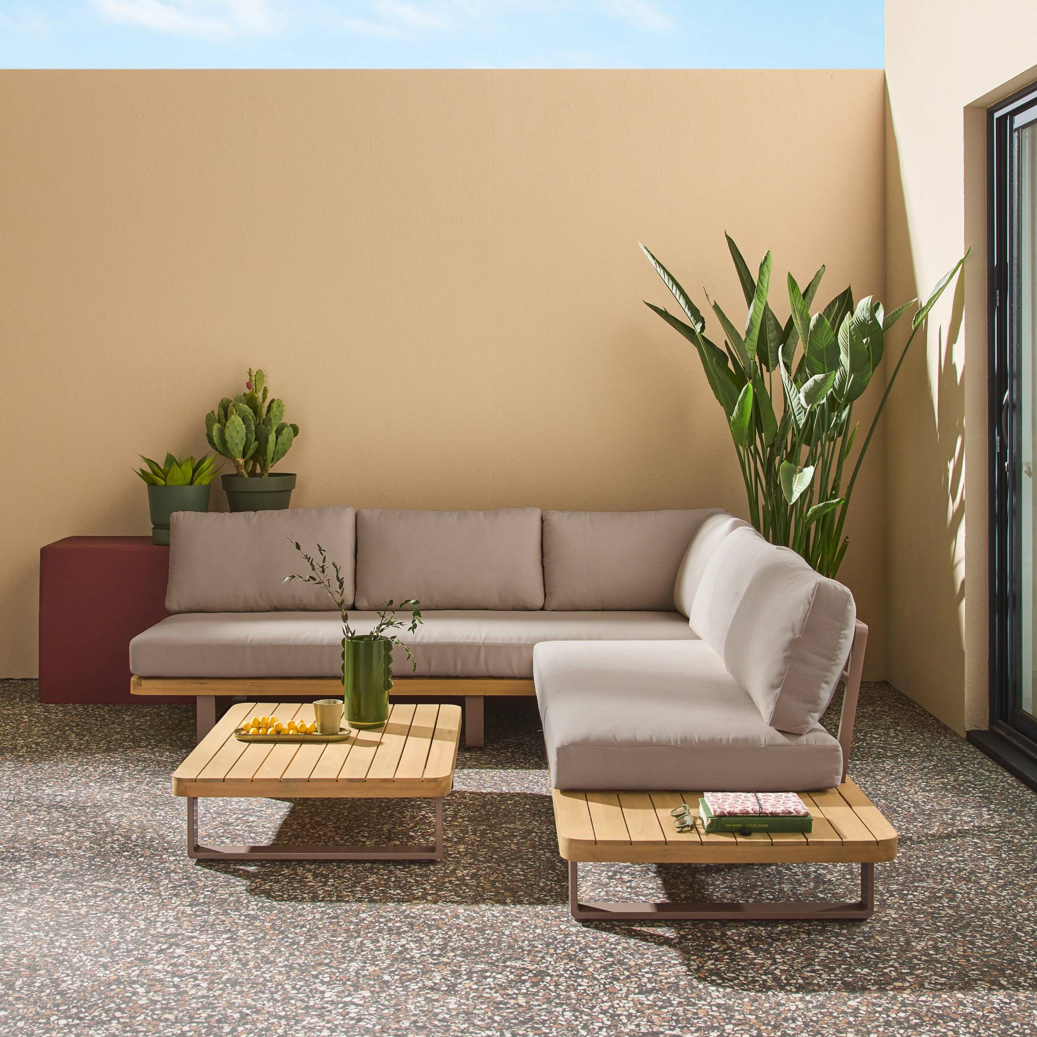 Salon de jardin d'angle bois d'acacia et aluminium 5 places ACALIA LATIKA