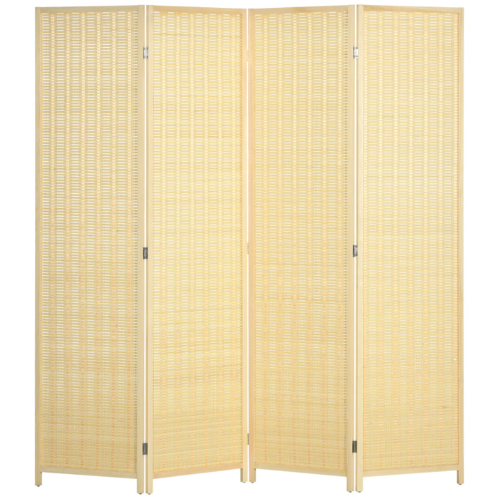 Biombo de 4 Paneles Plegable 180x180 cm Separador de Ambientes Divisor de Habitación Tejido a Mano de Bambú e Hilo de Algodón Decoración Elegante para Salón Natural