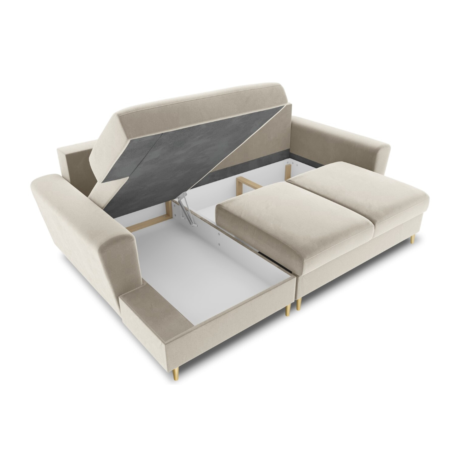 Canapé d'angle gauche convertible avec coffre de rangement "Kyoto" 4 places en velours beige clair