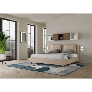 Lit king size sans sommier rembourré 200x200 similicuir taupe Antea