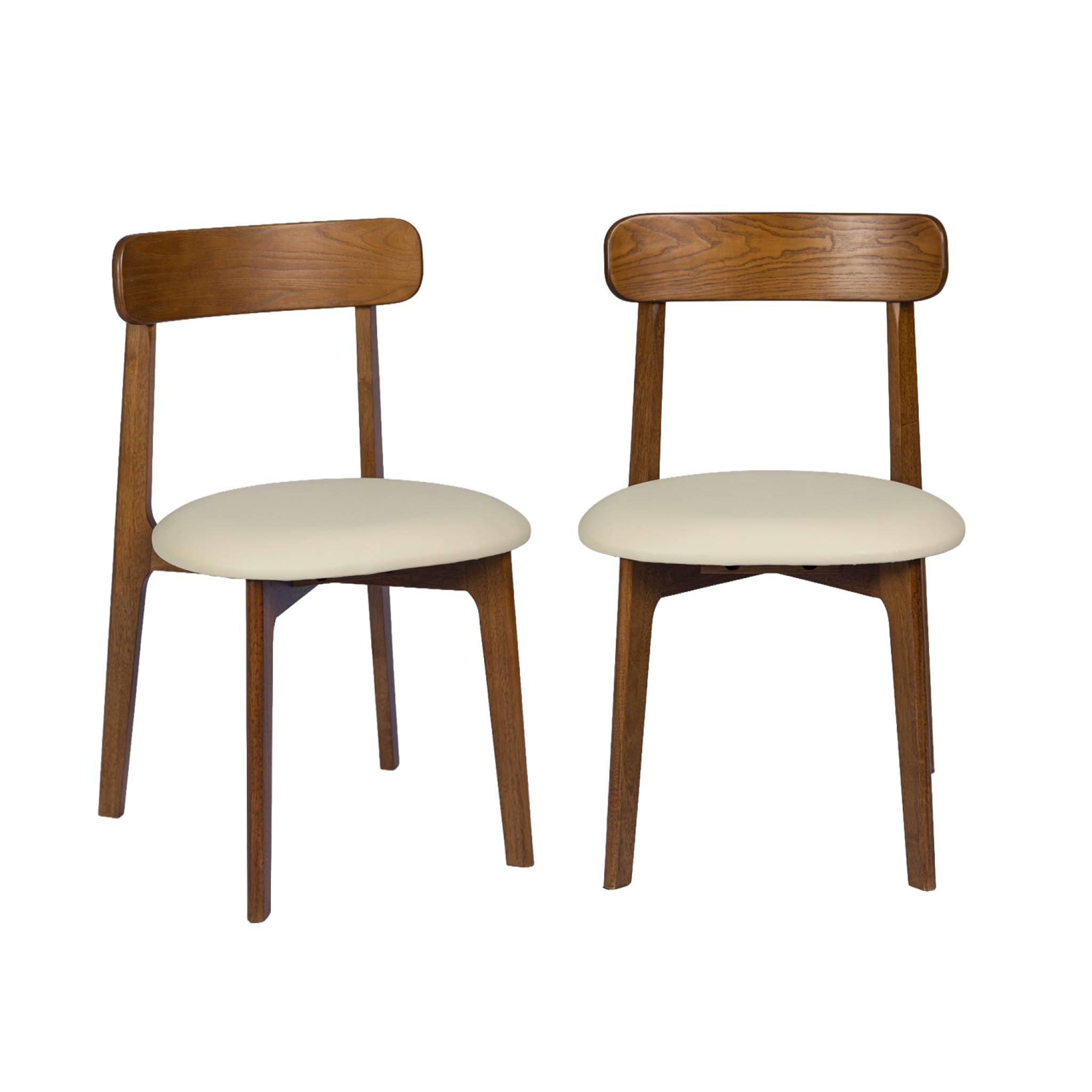 Chaise vintage bois d'hévéa et simili cuir (lot de 2) VICTOIRE
