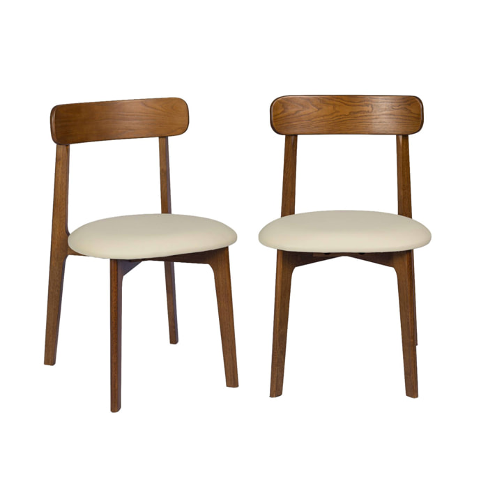 Chaise vintage bois d'hévéa et simili cuir (lot de 2) VICTOIRE