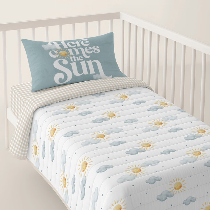 Cool Kids - Colcha Bouti Estampada - Reversible - Infantil - 100% Algodón - Cuna - Sun