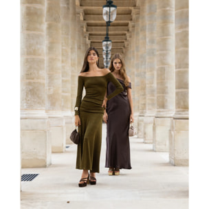 Vestido midi de punto escote bardot