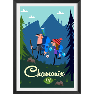 Poster de rando à chamonix Affiche + cadre en bois - Noir