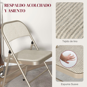 Juego de 4 Sillas Plegables Tapizadas en Lino Sintético con Respaldo y Estructura de Acero, para Salón, Comedor, Cocina, 45x46x78 cm, Beige