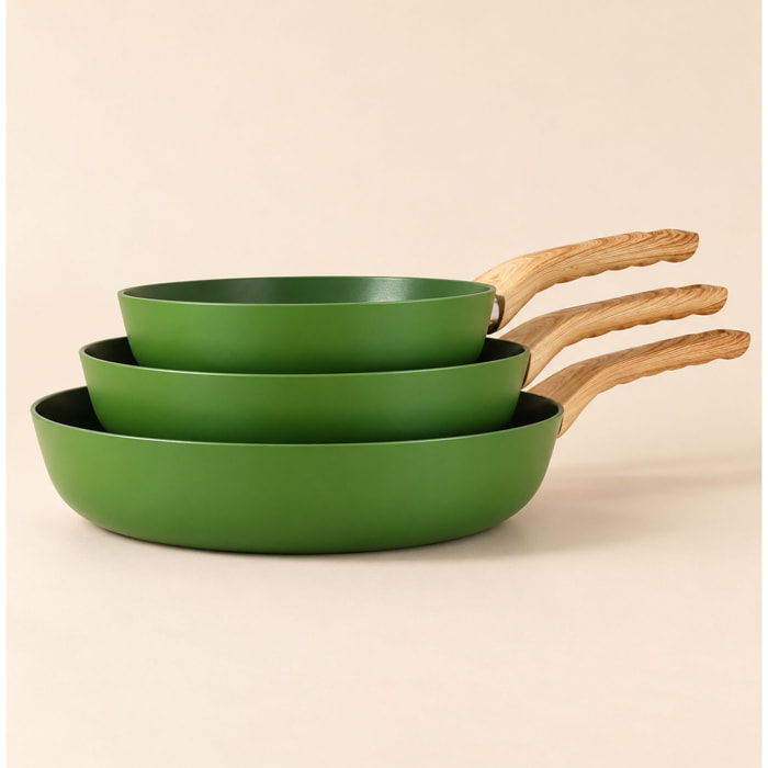 Lot de 3 poêles revêtement céramique olive - tous feux KAKI