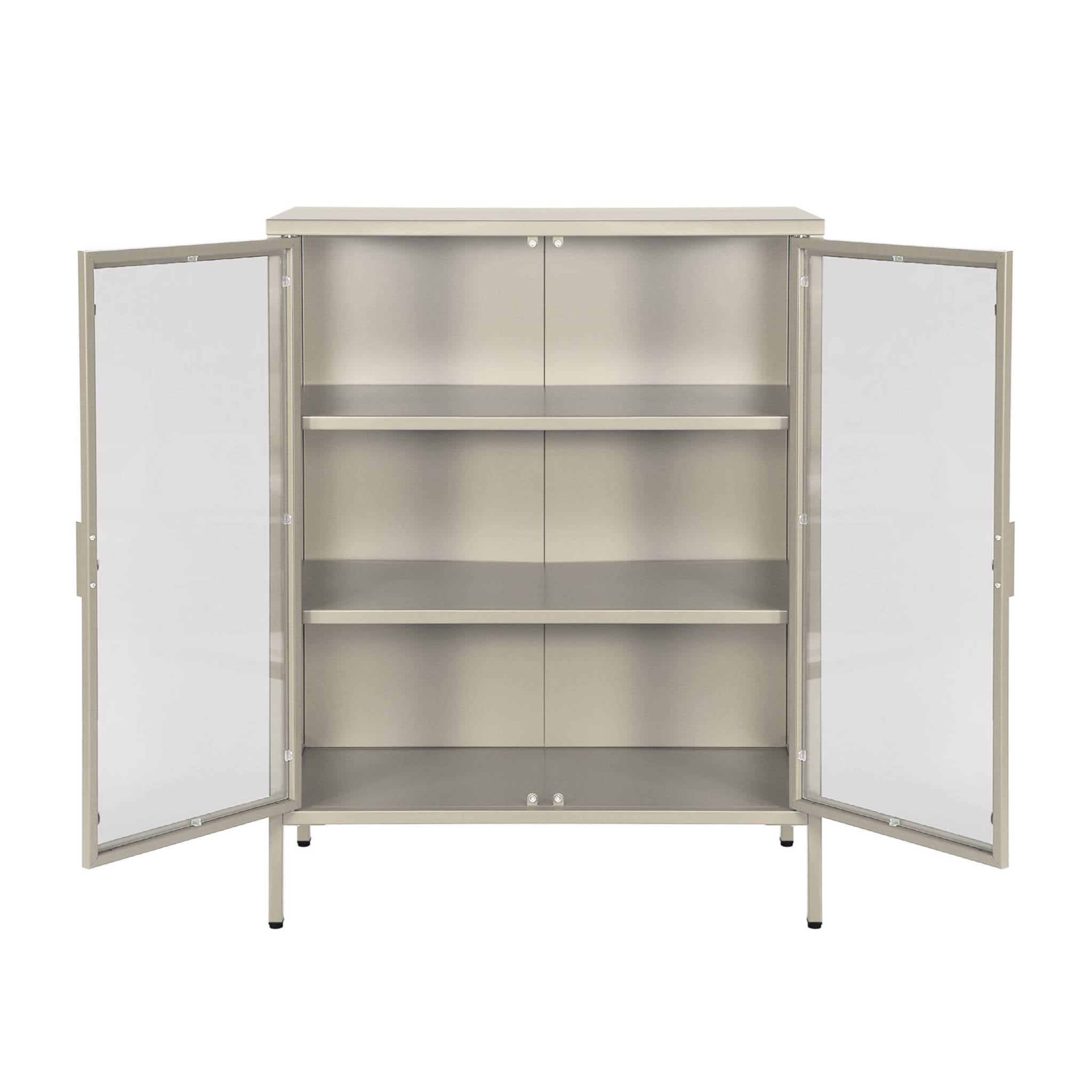 Armoire vitrine acier et verre trempé 2 portes 80cm beige - Arkansas