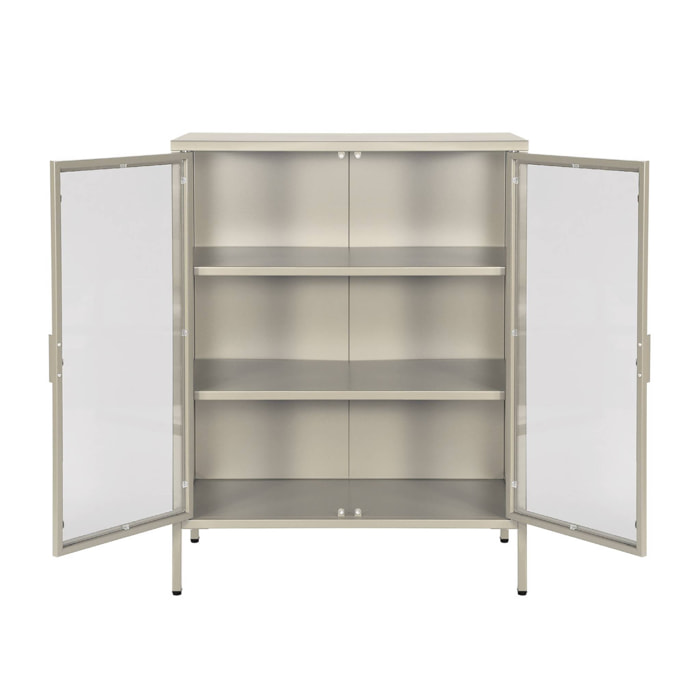 Armoire vitrine acier et verre trempé 2 portes 80cm beige - Arkansas