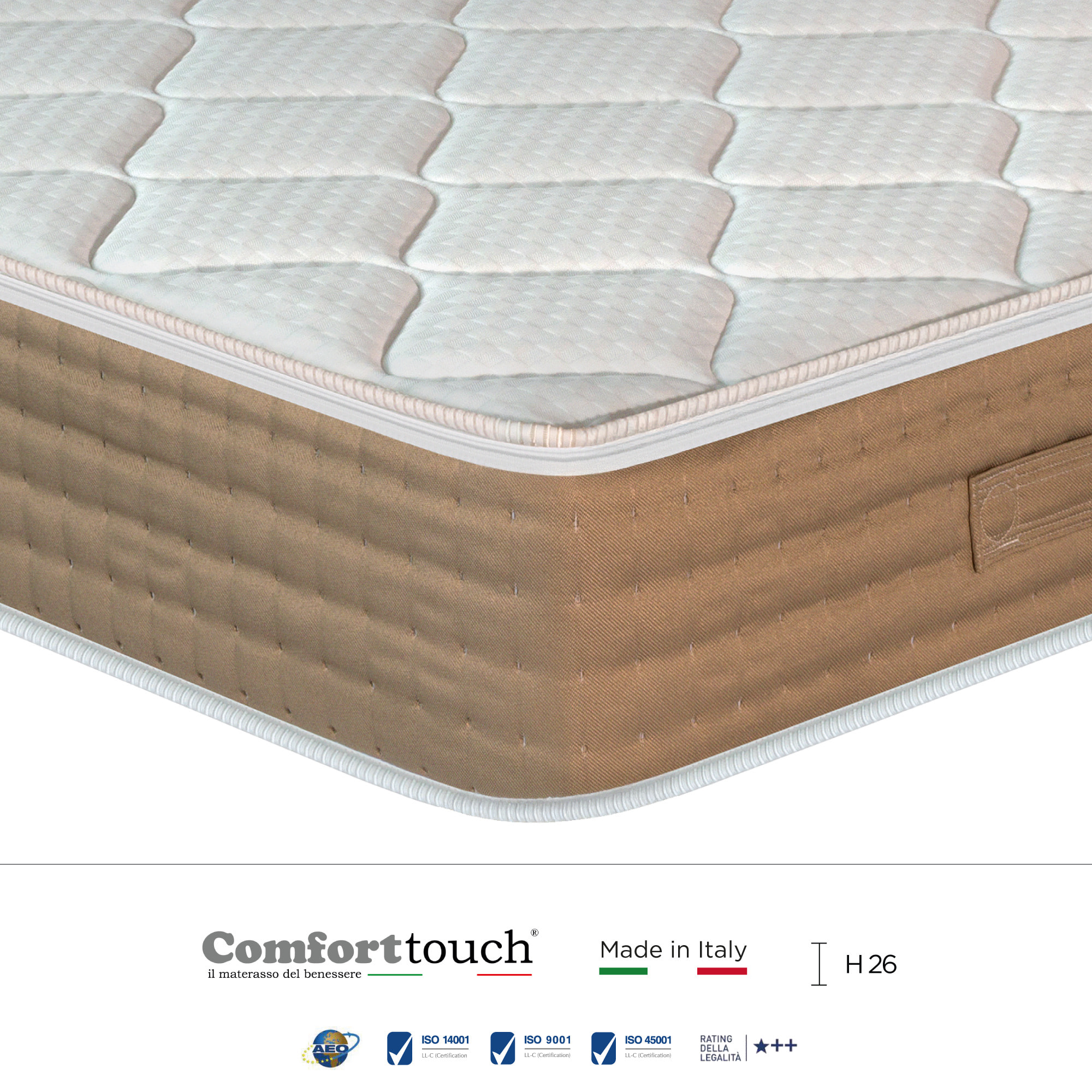 "Up" H26 cm 160x190 2 guanciali Hydrogel OMAGGIO a molle insacchettate indipendenti ,7 zone a portanza differenziata arrotolato