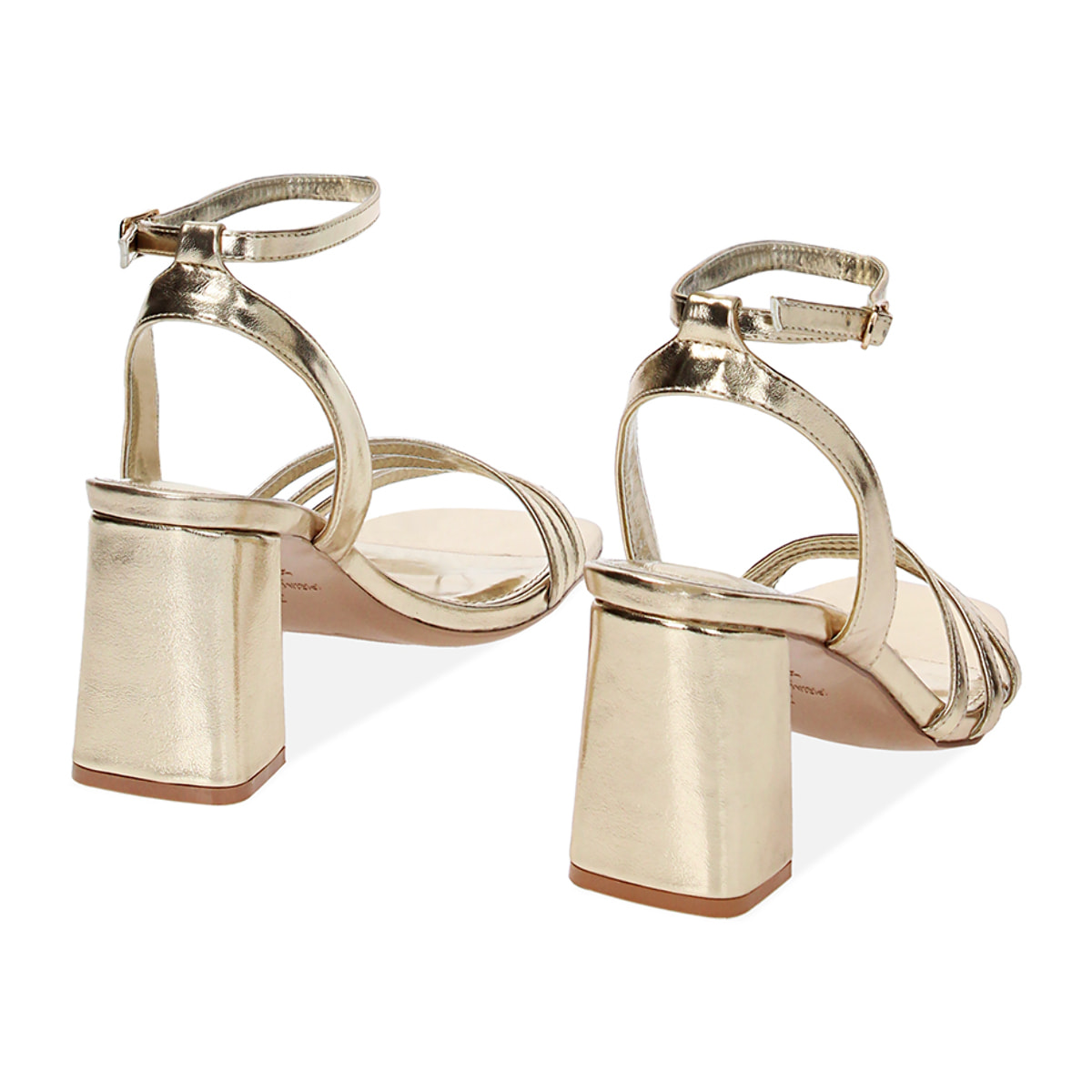 Sandalias con tacón doradas de laminado