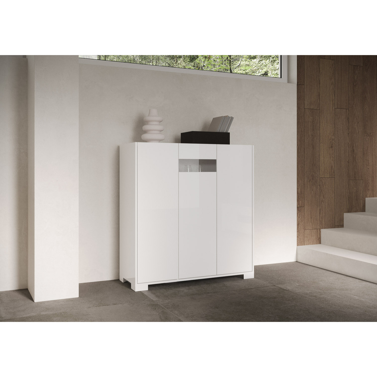 Credenza alta 3 ante 100x35x110 cm Riflesso bianco lucido