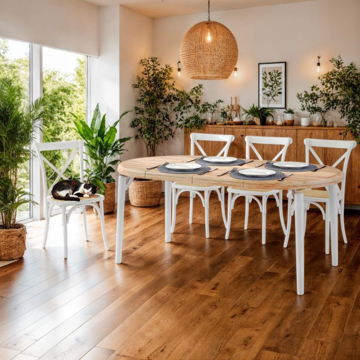 Mesa redonda extensible Padma Blanco - Roble