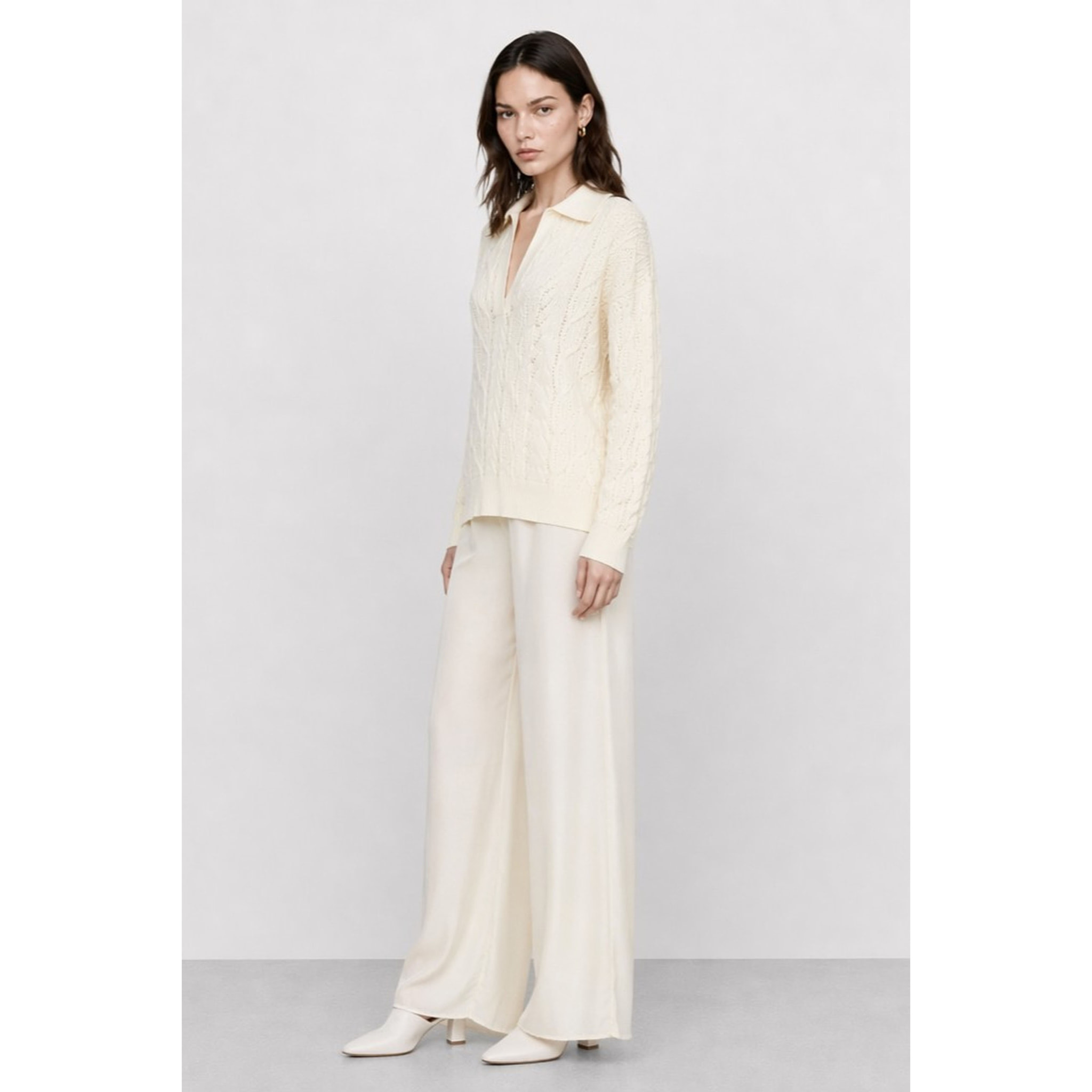 Kocca - Maglia da donna in lana a trecce con colletto e scollo a V Donna