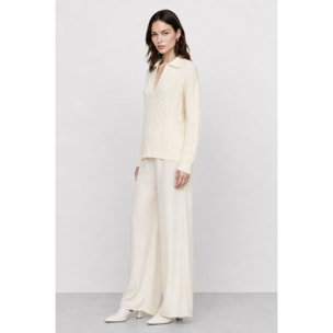 Kocca - Maglia da donna in lana a trecce con colletto e scollo a V Donna