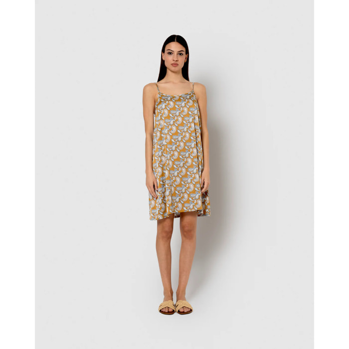 Vestido corto satén milán ocre